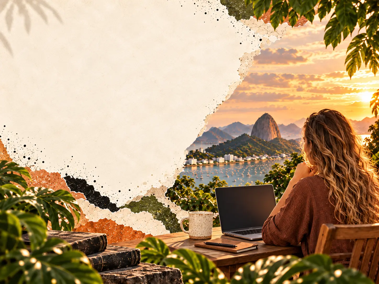 Tempo, movimento e liberdade representados em uma colagem editorial